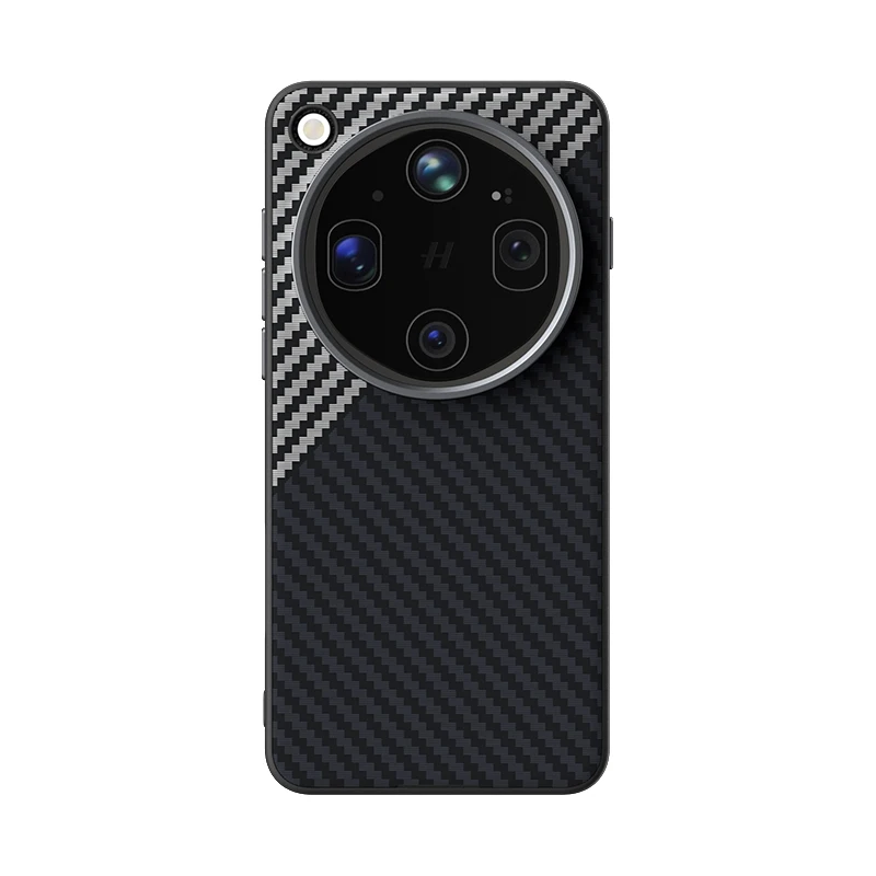 Leather Textured Shockproof Case with Carbon Fiber and Metal Lens Frame, Magnetic Closure