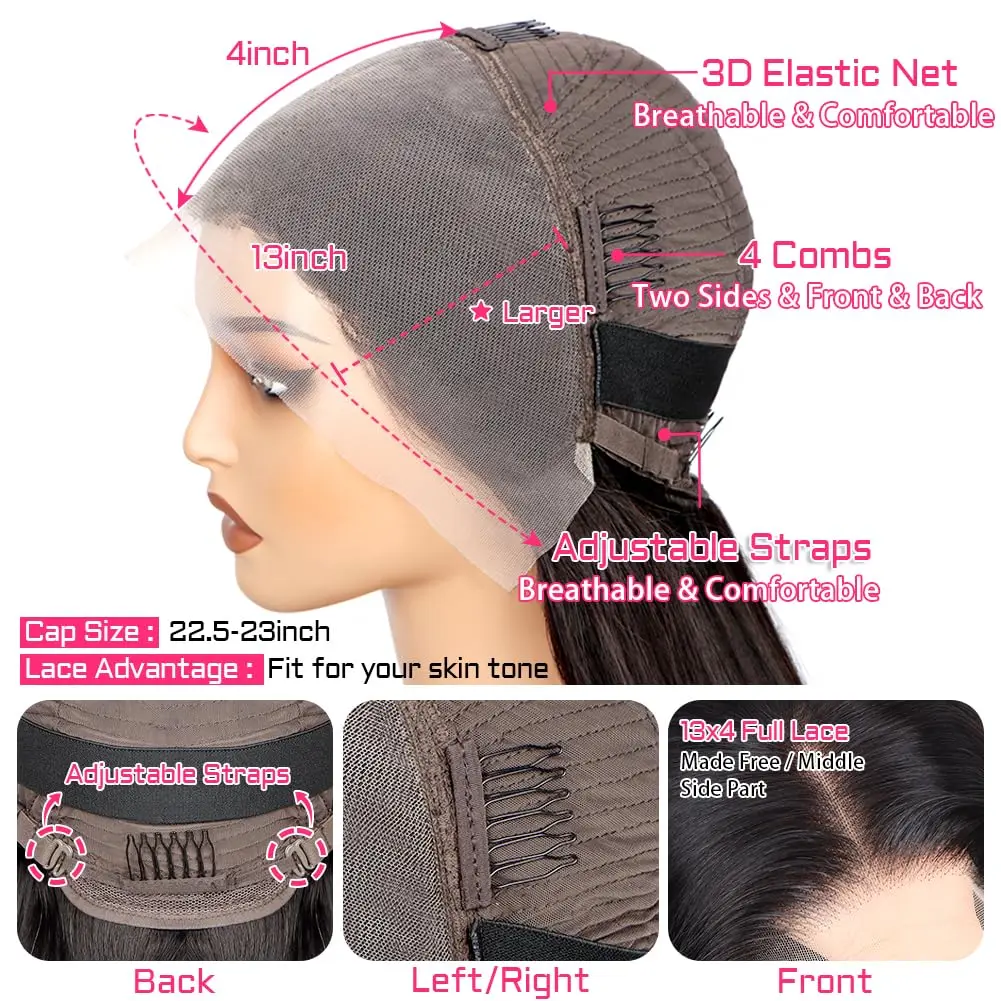 30 Inch 13x4 Lace Front Wigs 200% Density Lace Front Wig Pre Plucked Glueless Wigs Straight Black Synthetic lace front wig 4
