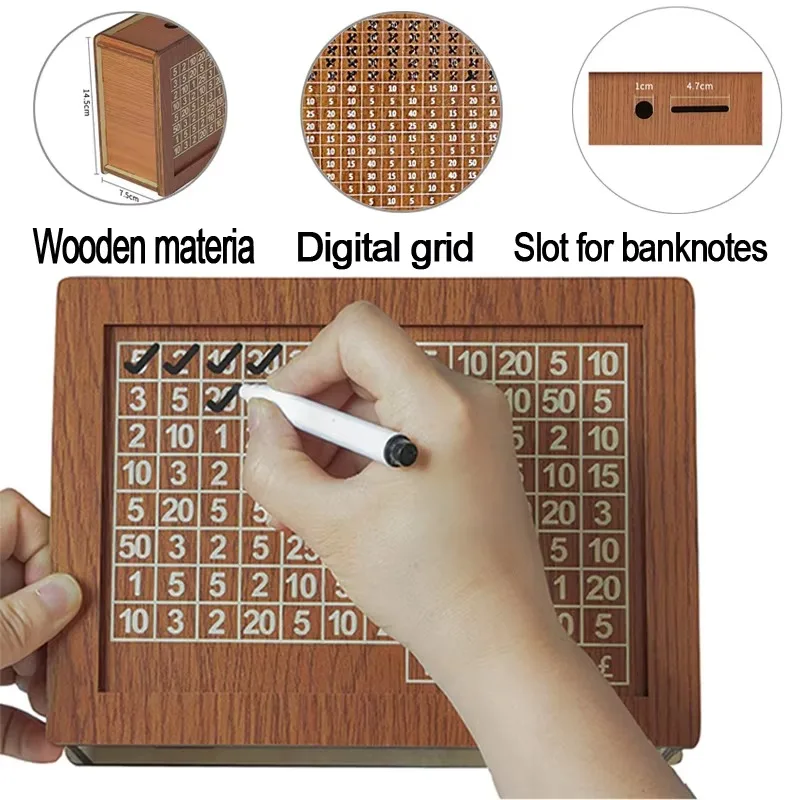 Wooden Piggy Bank 10000&euro; Saving Box with Counter for Children