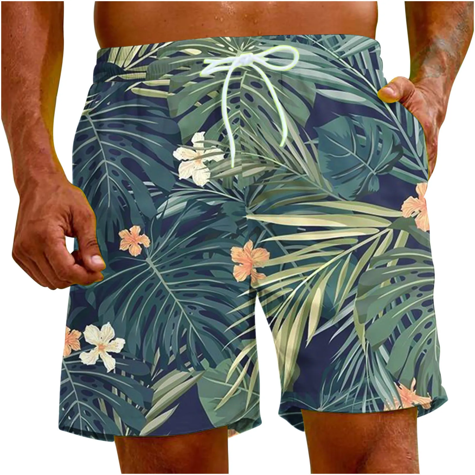 Mens Hawaiian Beach Shorts Coconut Tree Print
