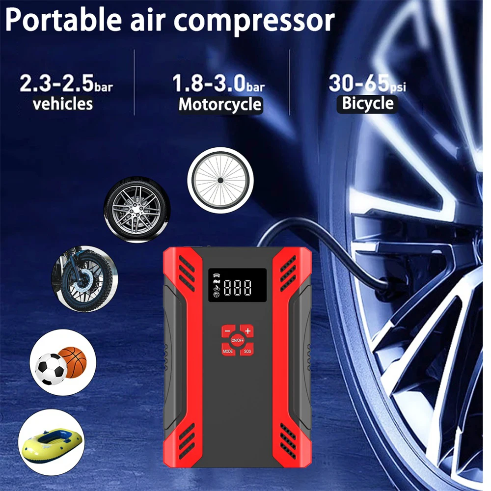 

37000mWh Car Jump Starter 4 In 1 Pump Air Compressor 1000A Starting Device Power Bank 12V Digital Tire Inflator 150PSI