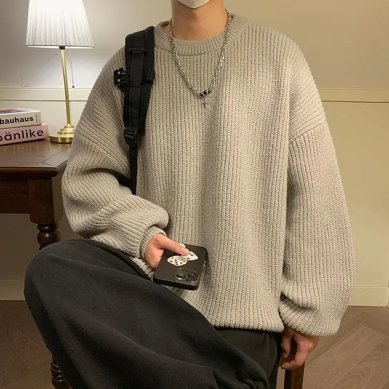 Round Collar Pullover Sweater Solid Colour Basic Men Women Autumn Winter Parsimonious Simple Couple Knit Sweater Warm Soft 2