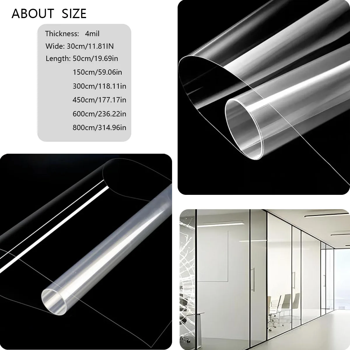 4 Mil Thicness Transparent HD Security Anti theft Window Film Shower Room Bathroom Window Door Explosion proof Tempered Film