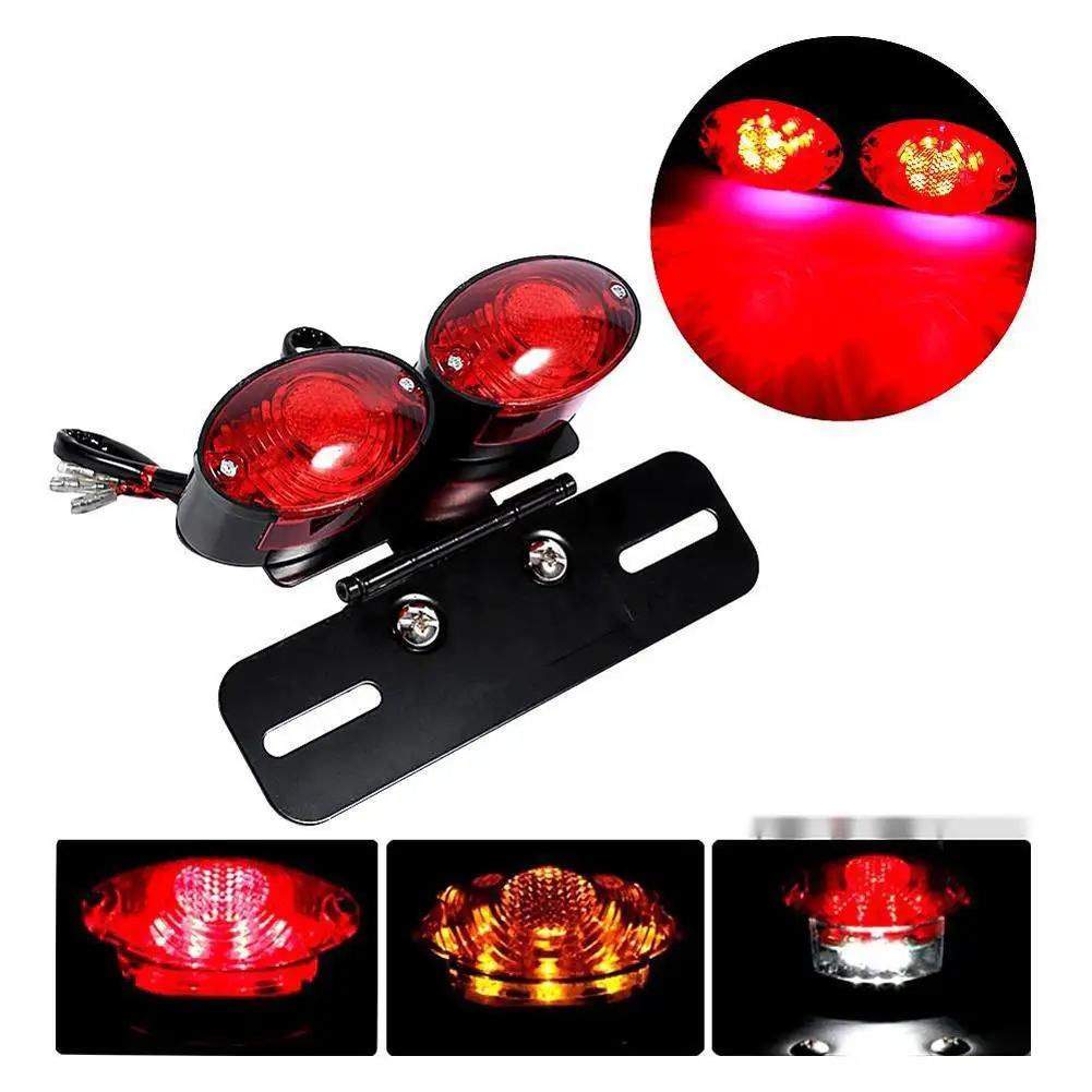 

Led Brake Stop Light Tail Lamp Retro Double Oval Lens License Plate Light 12v Universal Motorcycle Modified Parts
