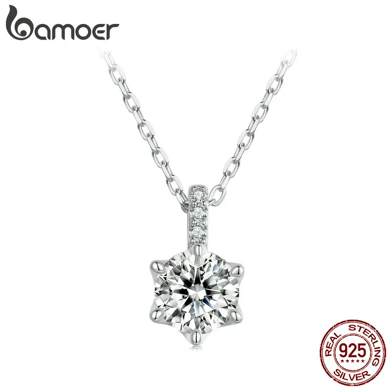 

BAMOER Moissanite Pendant Necklace D Color VVS1 Lab Grown Diamond for Women Wedding Engagement 925 Sterling Silver Fine Jewelry