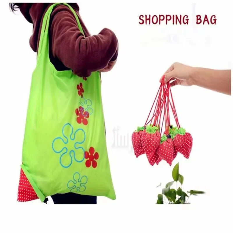 Wholesale 500pcs/lot Portable Cute Eco Reusable Storage Package Tote Folding Foldable Strawberry Bag Home 3