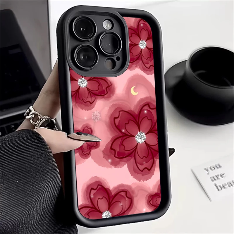 Elegant Diamond Floral Design Silicone Soft Phone Case