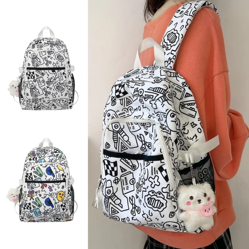 

Girls Graffiti Backpack Students Cute Schoolbag Women Large Capacity Backpack