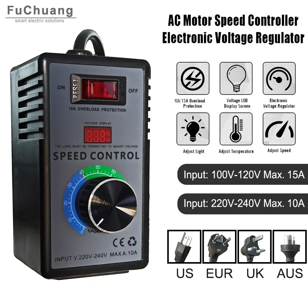 Regulador Eletrônico de Tensão Controlador de Velocidade do Motor Temperatura Led e Regulação de Luz 110v 220v ac cn us Eur uk Aus Plug