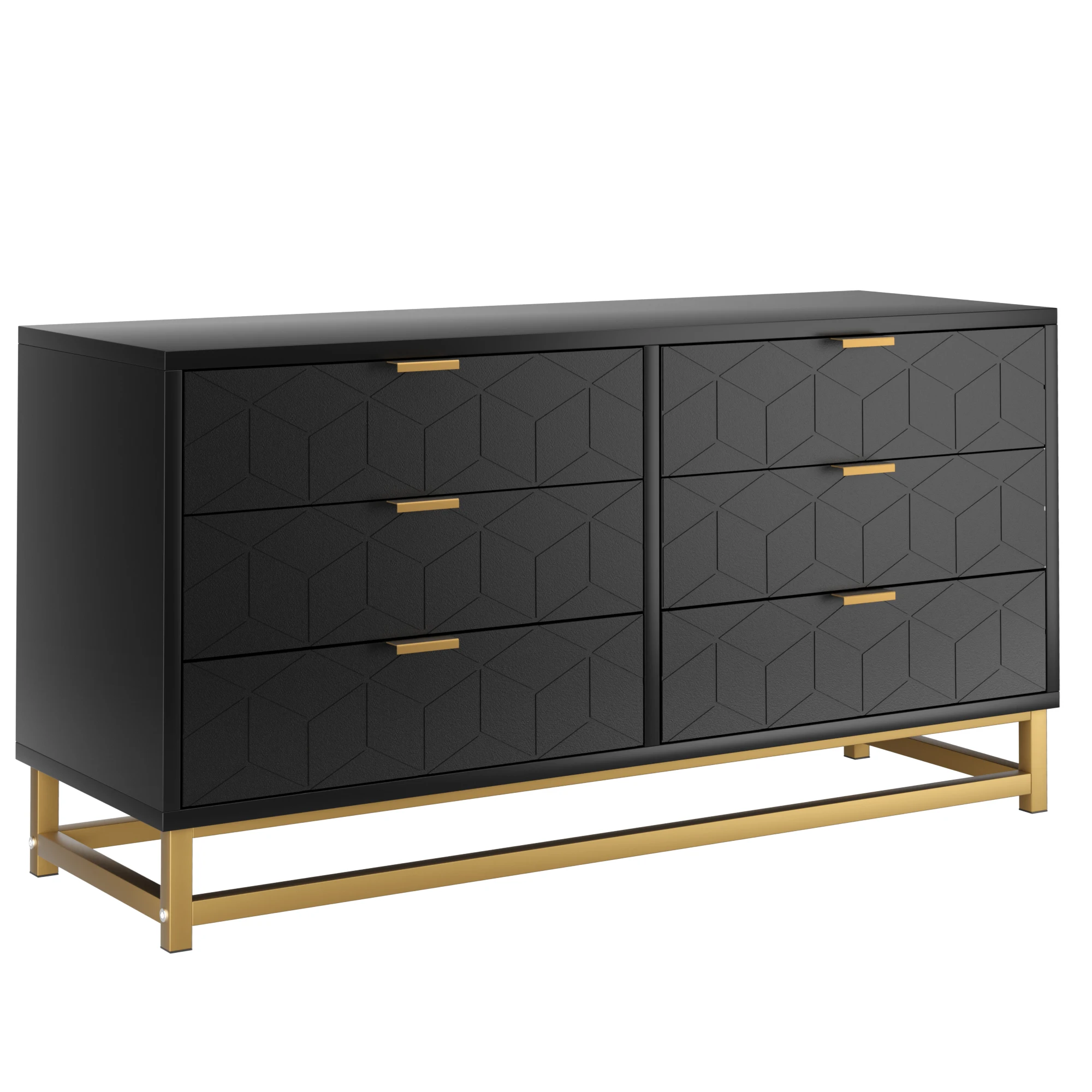 Black 6 Drawer Dresser for Bedroom, Wood Chest of Drawers with Metal Legs, Modern Storage Dresser Chest Cabinet Organizer 2