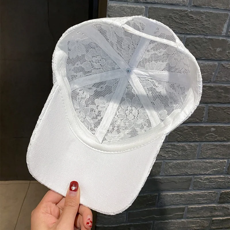 여성용 새 여름 레이스 꽃 야구 모자, 나비 모양 라인스톤 통기성 메쉬 스냅백 힙합 모자 패션 햇빛 가리개