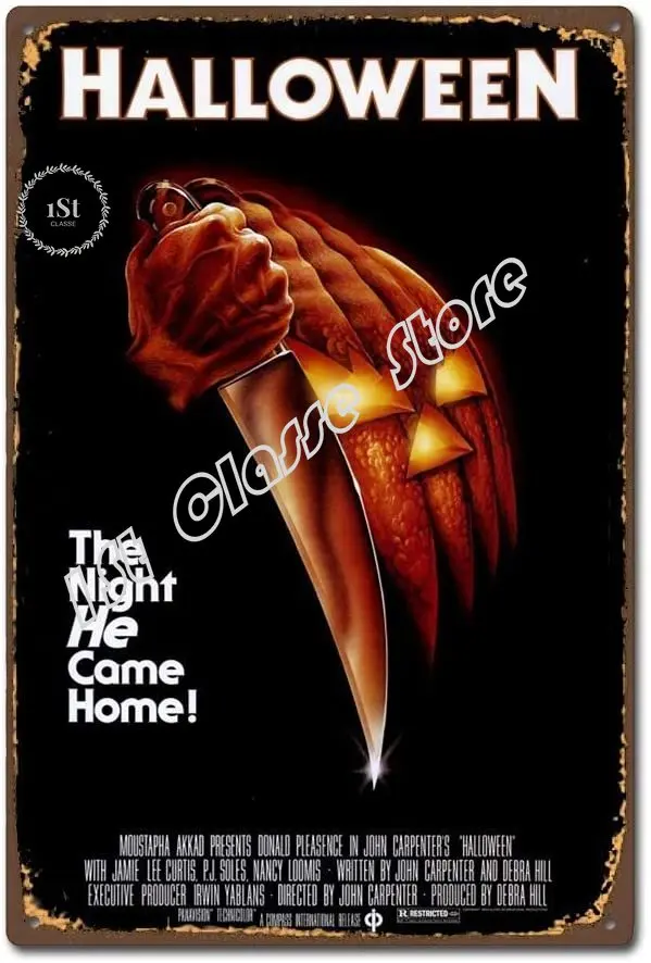 

Жестяной знак 8x12 дюймов Хэллоуин 1978 фильм ужасов винтажный Ретро металлический знак Искусство Настенный декор