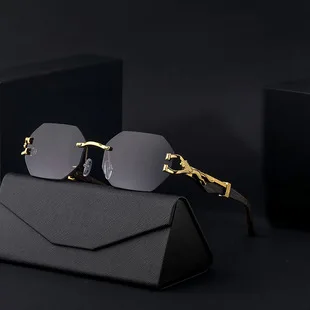 Retro Sonnenbrille Für Herren Quadratisch Randlos Leopard_voghion.com