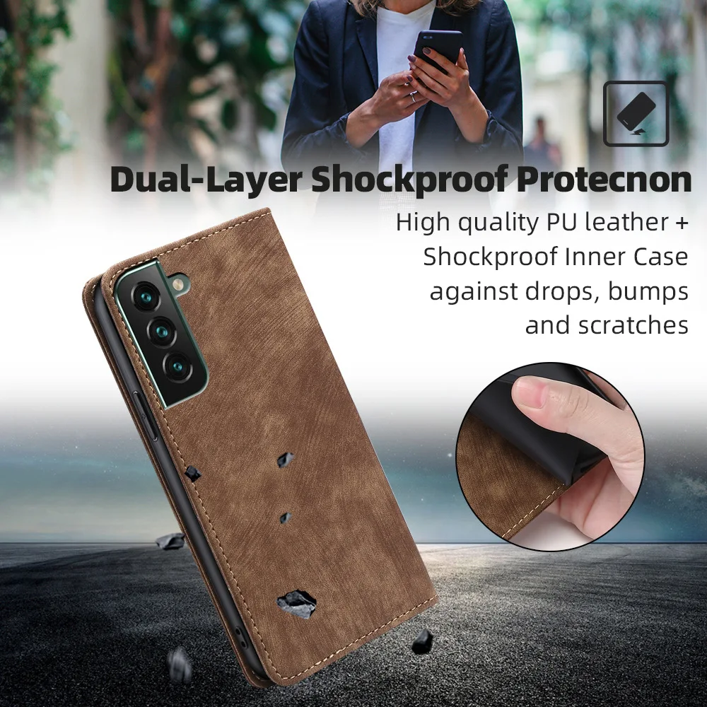 Magnetic Flip Wallet Case - Premium Soft PU Leather Phone Cover