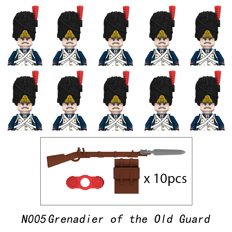 10pcs Napoleonic Wars Military Soldiers Building Blocks WW2 Mini Figures French British Fusilier Rifles Weapons Toys For Kids 4