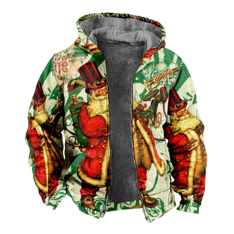 Christmas Creative Cotton Coat Hooded Sweater Casual Print Men's Fur Loop Arctic Velvet Zipper Patch Pocket Hooded Sweater a19