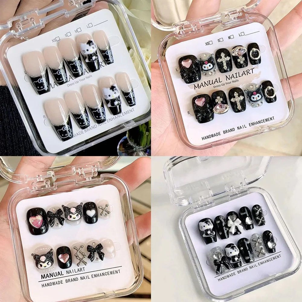 

New Sanrio Kawaii Hello Kitty Handwork Press-on Nails Cartoon Cute Kuromi Fake Nails Schoolgirl Decoration Couple Festivals Gift