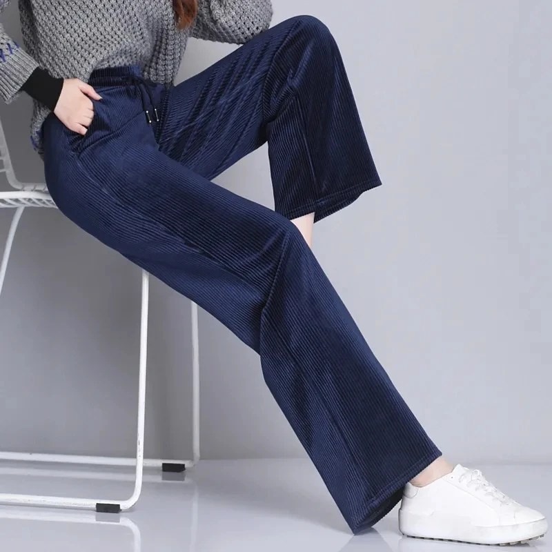 2023 Corduroy Baggy Pants Women Autumn Winter New Arrival Wide Leg Pants Elastic Waist Straight Trousers Solid Casual Pantalones