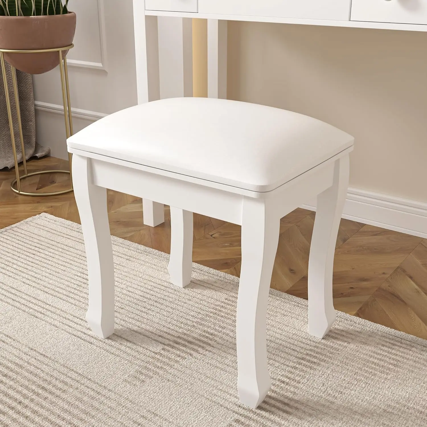 Square Vanity Stool Chair, High Elastic Cotton Makeup Bench, Modern Padded Piano Stool Seat for Makeup Room