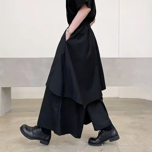 ARENS Japan Sstreetwear 패션 남성용 블랙 바지, 새로운 스트라이프 대비 컬러 패치 워크 불규칙한 느슨한 발목 길이 바지 2023 4
