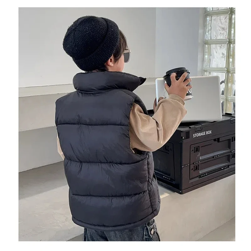 2024 Autumn Winter Children Winter Casual Black Thick Warm Vest Kids Cool Waistcoat Thick Vest with Camisole for External Wear
