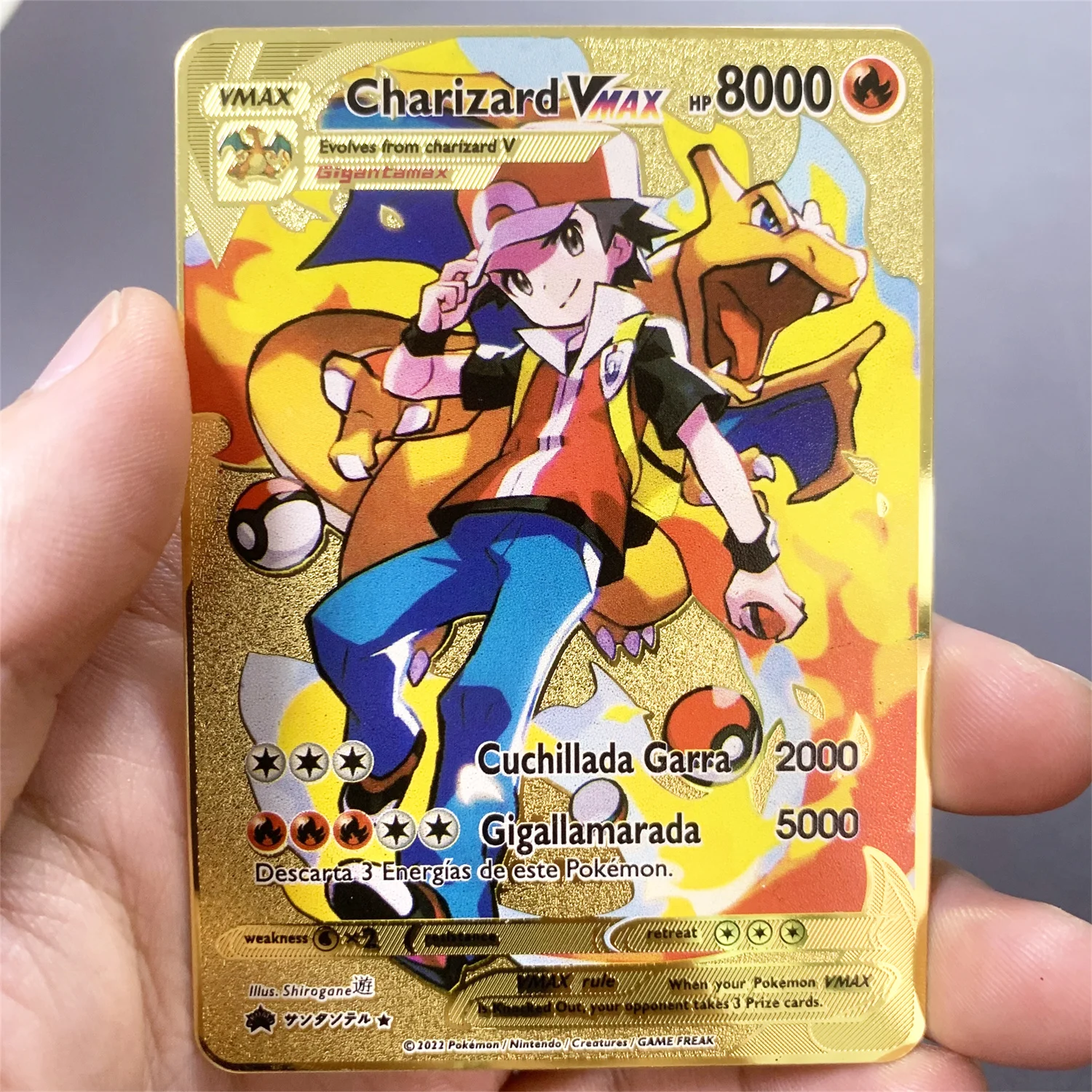 10000PH Gold Metal Card Arceus Pikachu Charizard VMAX Spanish Version Pokémon Game Collection Metal Iron Cards Kid Gifts