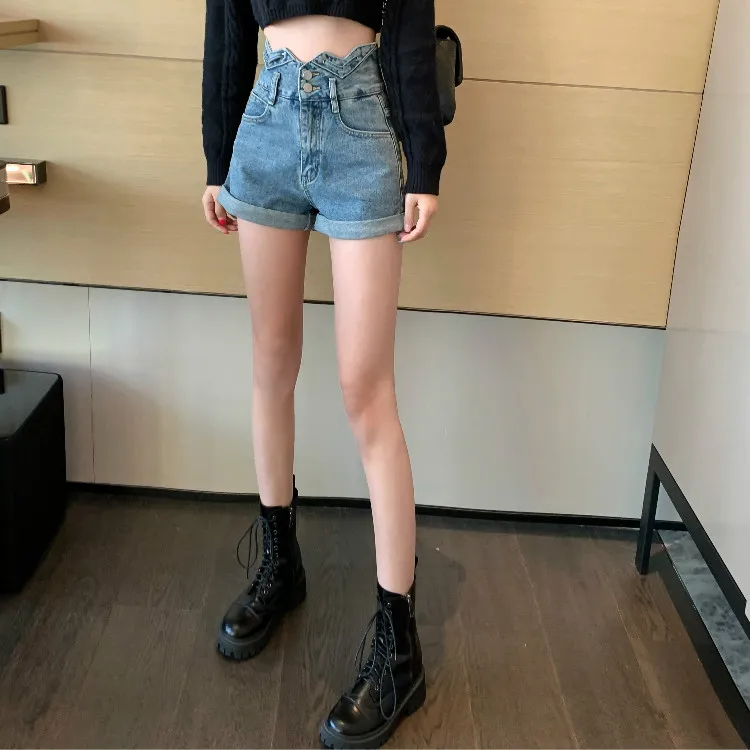 Korean Style Women's Denim Shorts Classic Vintage High Waist Blue Wide Leg Female Caual Summer Ladies Shorts Jeans For Women New jorts