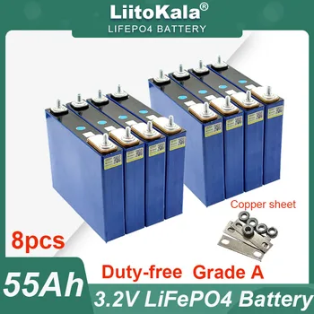 LiitoKala 리튬 다리미 인산염 배터리, 12V 24V 인버터 오토바이 자동차 모터 개조용, LiFePO4 배터리, 3.2V 55Ah, 8 개