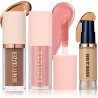 Ensemble de maquillage facial imperméable longue durée, 3 pièces/ensemble, blush + contouring + fond de teint, texture fine, couvre les imperfections, améliore les contours 3