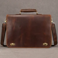 Top Grade Thick Genuine Leather Men Briefcase 15" Laptop Cow Leather Business Bag Tote Man Briefcase With Shoulder Strap 2