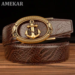 Designer Belts for Men's Trending Anchor Automatic Buckle Waist Belt Cowskin Genuine Leather for Jeans