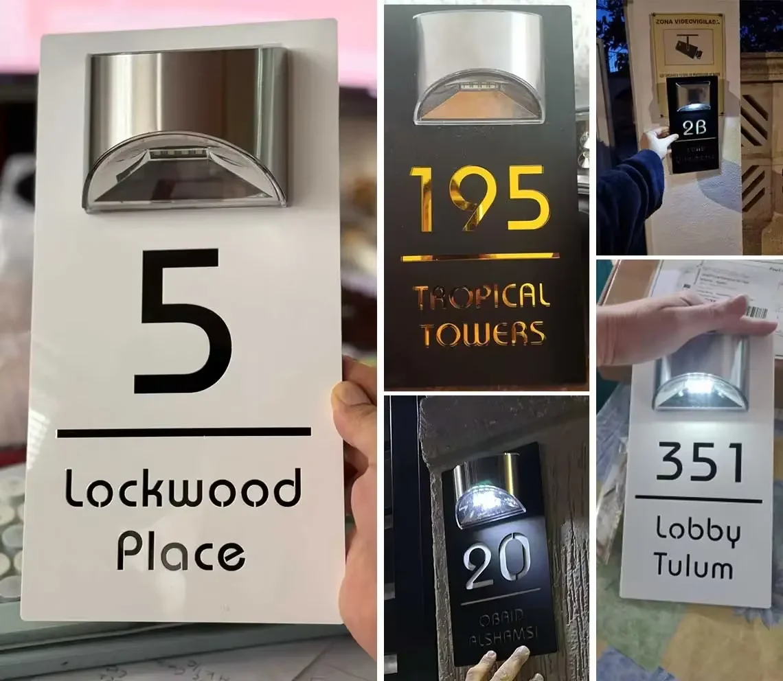 Custom House Number Outdoor Solar Lights 3D Acrylic Solar House Number Plate With Name Door Sign Personalized Home Address Sign house number signs