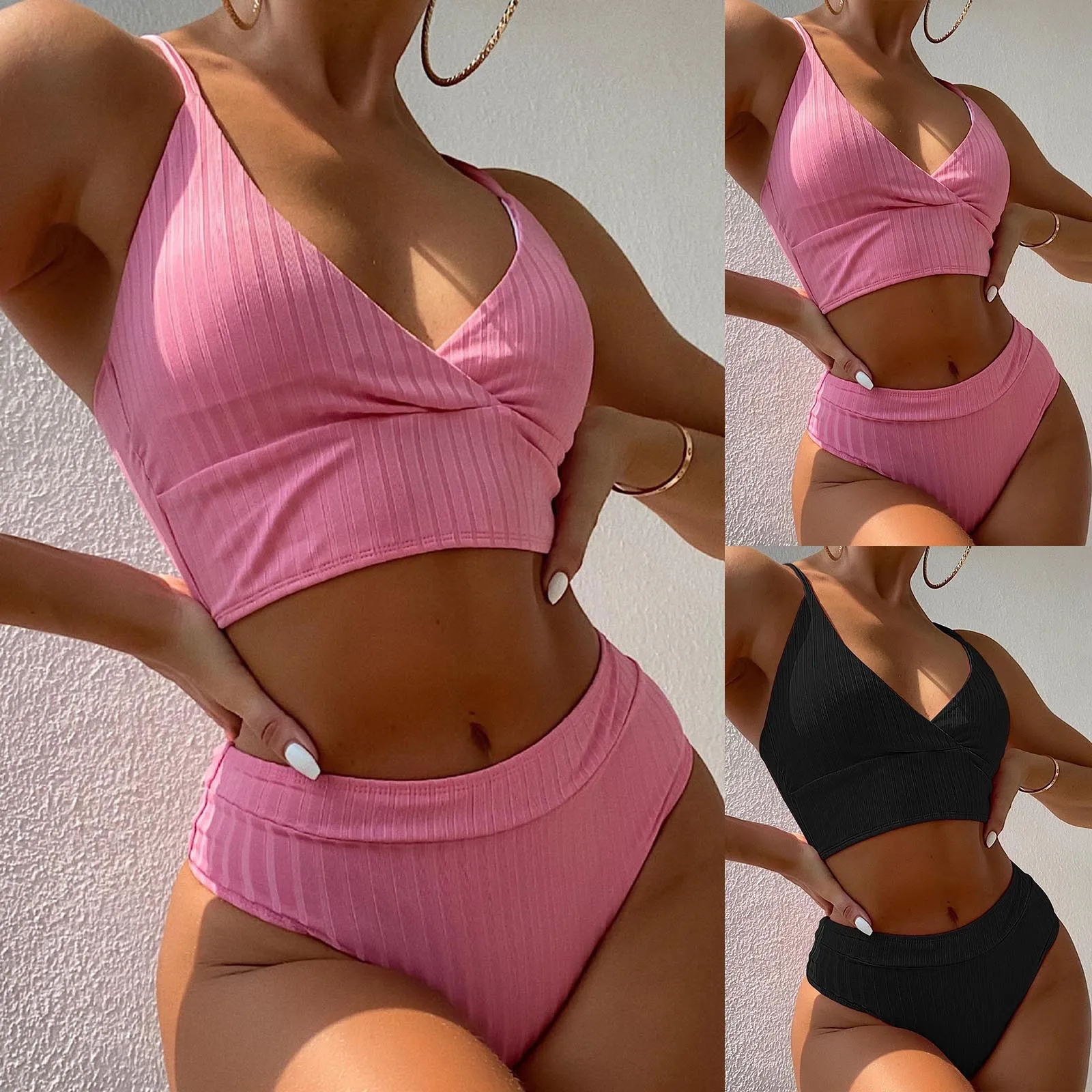 

Women's Bikini Set Solid Color Sexy Triangle Swimsuit Lace Up Two Piece Bathing Suit Swimwears Tankinis Set