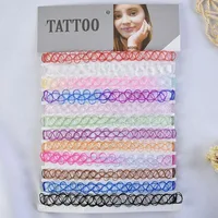 12 pièces coloré cou tatouage tour de cou élastique femmes collier Punk tatouage tour de cou extensible collier bijoux filles Sautoirs colliers 1