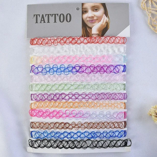 12 pièces coloré cou tatouage tour de cou élastique femmes collier Punk tatouage tour de cou extensible collier bijoux filles Sautoirs colliers 1