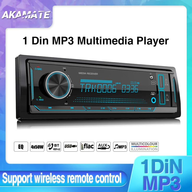 AKAMATE 1Din MP3 Player Universal Bluetooth Radio Car AUX FM USB Auto