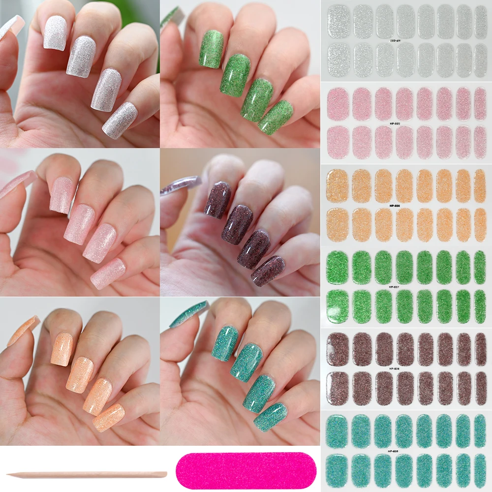 Nail Stickers Nail Decals Nail Art Decoration 16Tip Pink French Glitter Foil Gel Nail Wraps UV Semi-Cured Full Cover Nail Patch Strip Sticker UV LED Lamp Gel Polish Wrap