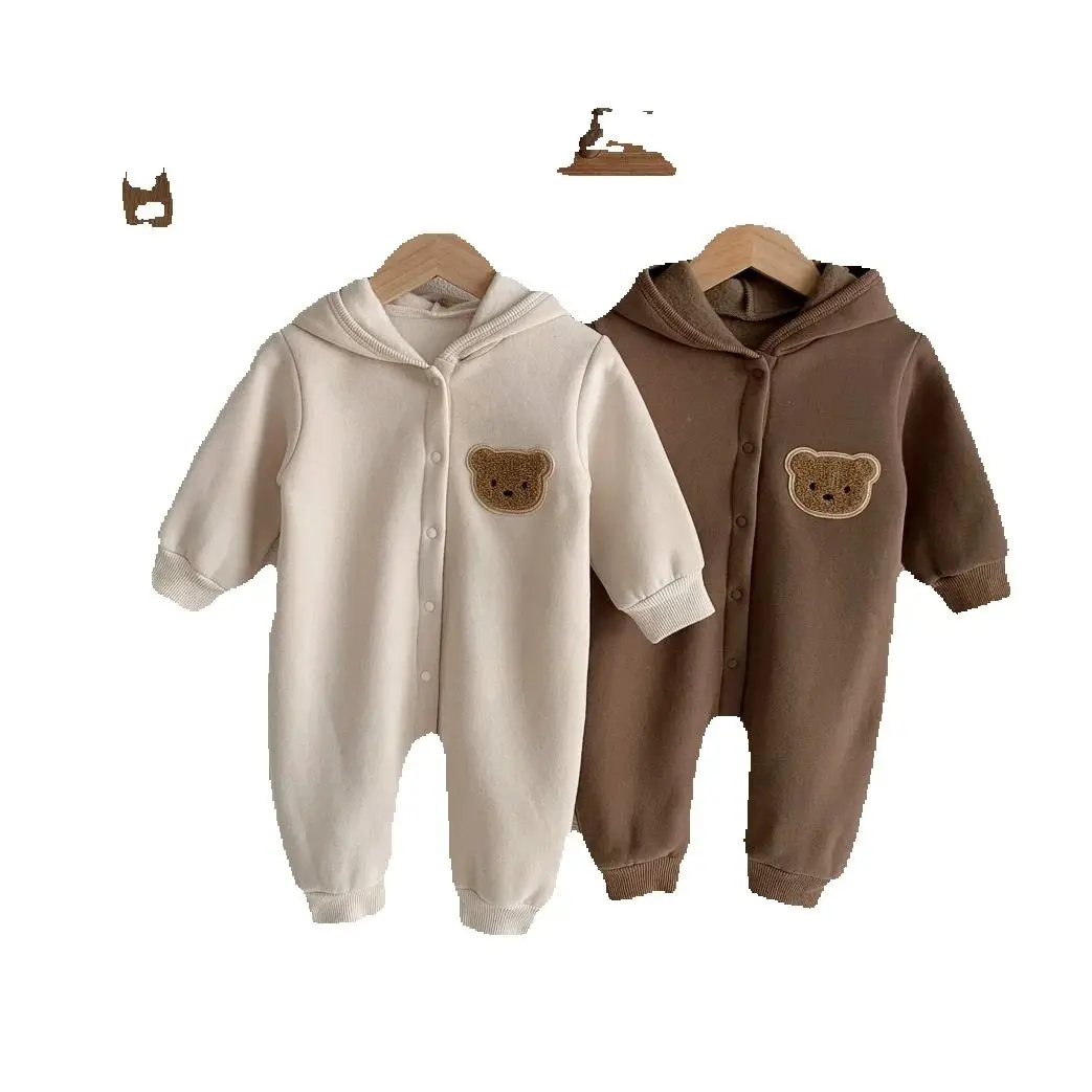 2025 Autumn Hooded Toddler One-piece Baby Girls Boys Bear Bodysuit Single Breasted Soft Infant Jumpsuit for Newborns
