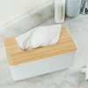 Plastic Tissue Box Wooden Lid Square Napkin Holder Container Wet Tissue Paper Dispenser Case Modern Home Car Organizer 2