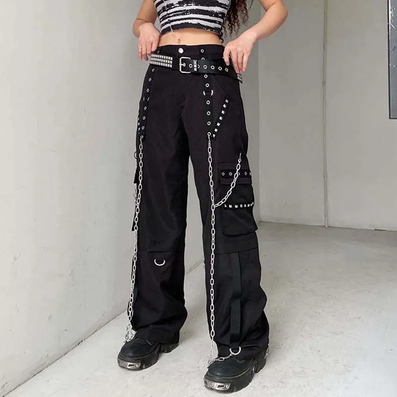 黒 カーゴパンツ y2k grunge 00s punk サスペンダー付き S19a5c08625b54f628e65a6fd6d0ca