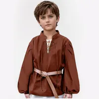 Chemise de Pirate médiévale pour garçons, Costume de la Renaissance à lacets pour Halloween, Jacobite écossaise, Ghillie, hauts Viking Colonial 6