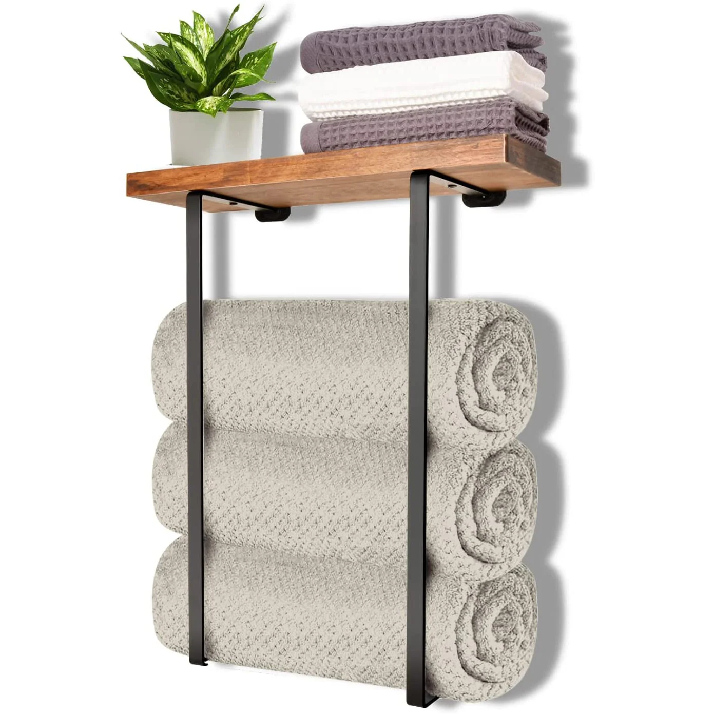 Simple wall mounted metal towel rack Removable bathroom wooden towel rack Toilet storage