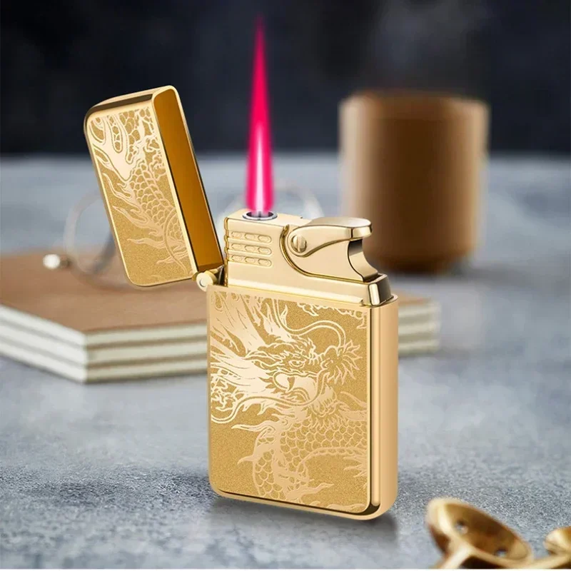 Creative Dragon Pattern Torch Lighter Red Jet Flame Butane Lighters Smoking Accessories Windproof Gas Lighters No Box butane gas lighter cigarette lighter