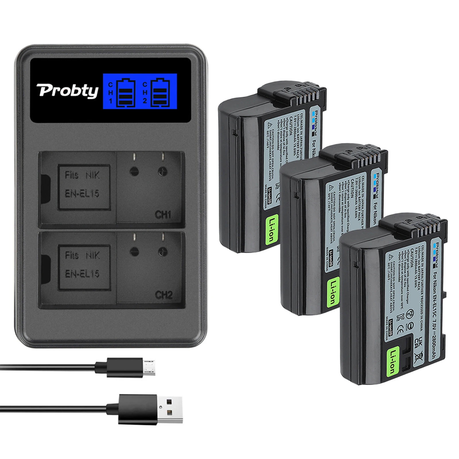 EN-EL15/EL15a デュアル充電器・2800mAバッテリー2個 PSE Nikon D850/D810/D810A/D800/D800E/D750/D610/D600/D500/D7500/D7200/D7100/D7000 | str EN-EL15 EN-EL15a EN-EL15b EN-EL15c 用 デュアル USB 急速互換充電器 カメラ  バッテリー チャージャー MH-25⁄MH-25a [バッテリー2個まで同時充電可能 純正 互換電池共に対応 ] ニコン D780 D810A  D750