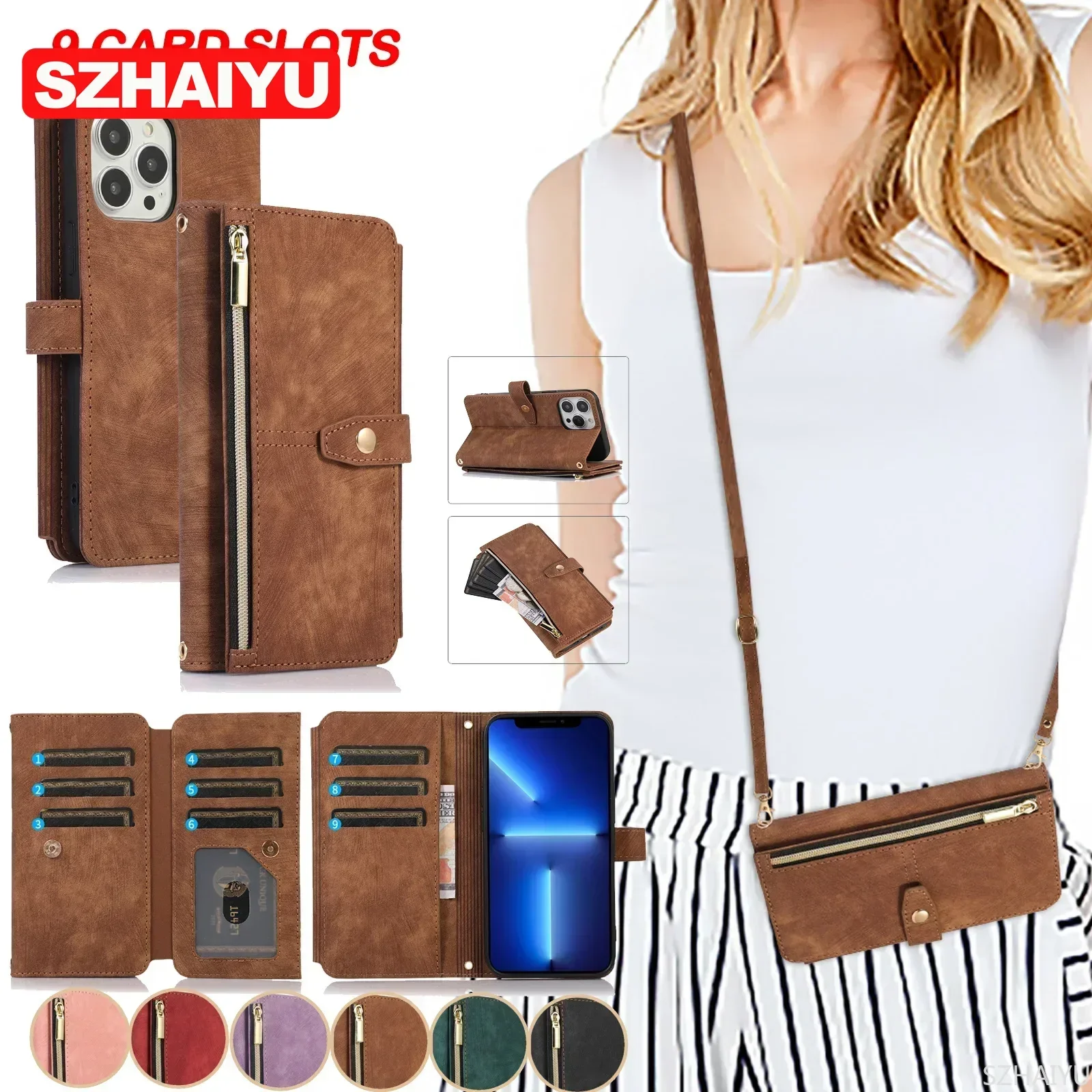 Ysl Crossbody Wallet|iphone 12/13 Pro Max Leather Wallet Case