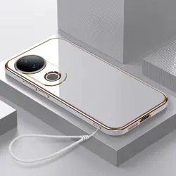 Luxury Square Plating Shockproof Back Cover for Vivo V50e (Gs6D White)