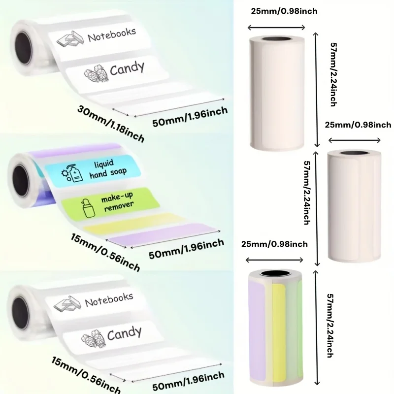 57mm Mini Label Printing Paper Multi-Purpose 50x15mm & 50x30mm Colorful White Adhesive Tags for Office Durable Labels