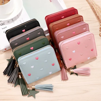 1pcs Love Tassel Women Wallet Ladies Mini Small Short Wallet Cute Girl Zipper Pu Leather Coin Purse Female Hand Wallet Purse - Image 1
