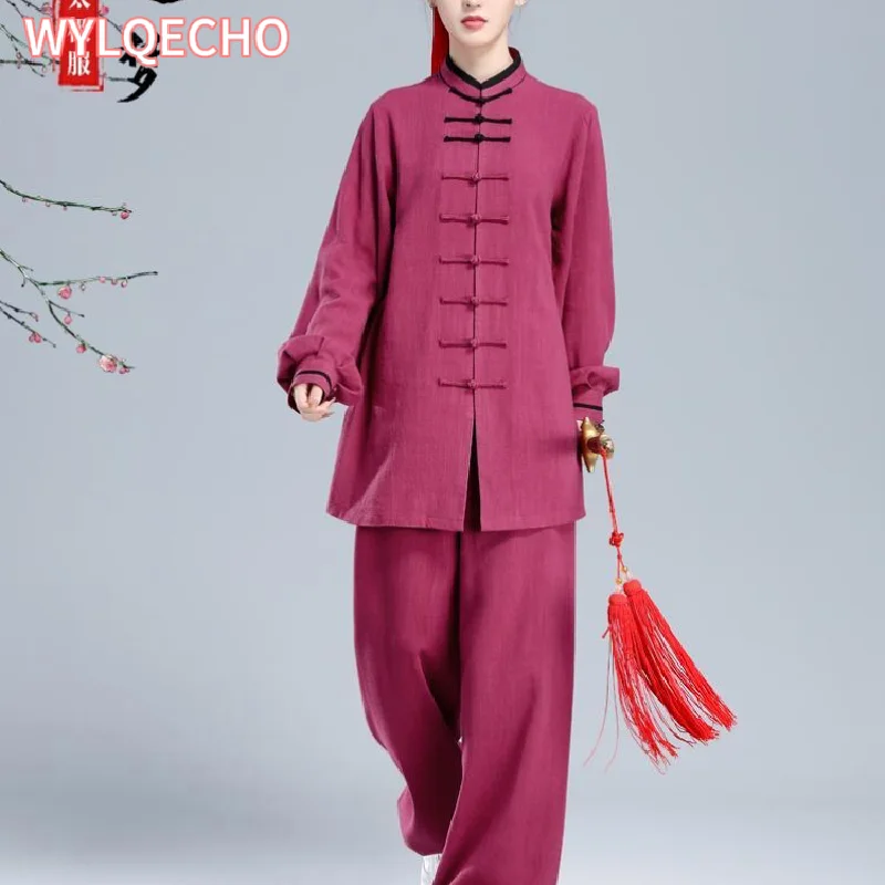 Chinese Tai Chi Uniform Traditional Cotton Linen Wushu Taiji Morning Exercise Team Taichi Stage Performance Kungfu Uniform