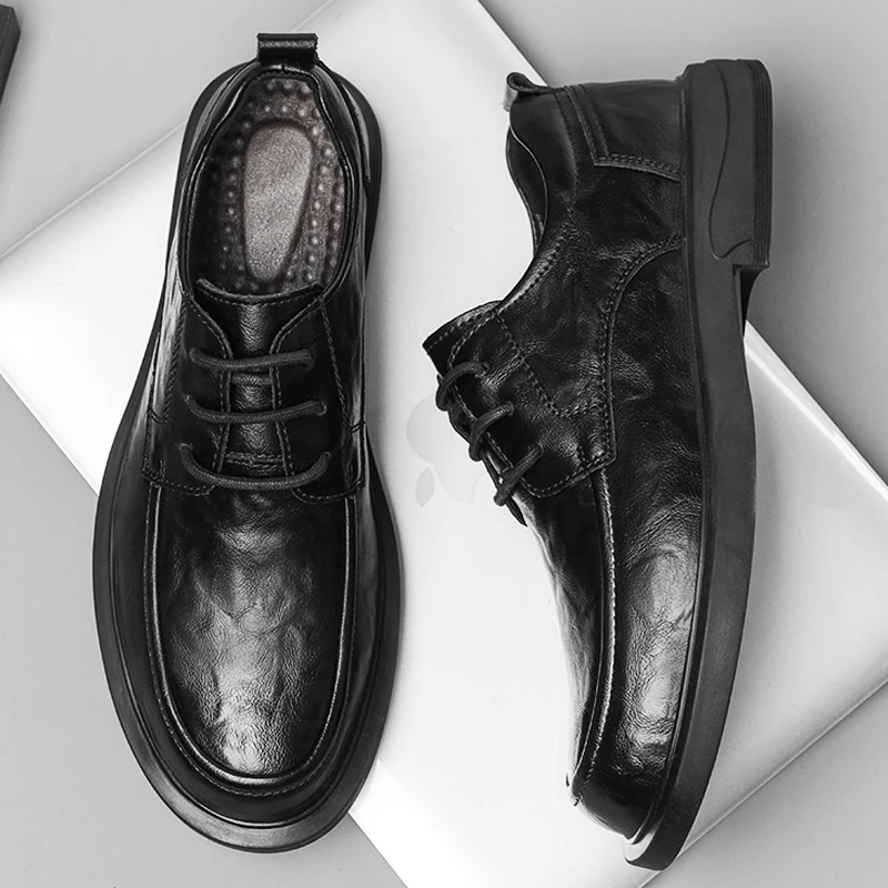 2023 Fashion New Men's Business Dress Shoes Lace Up Work Shoes Men's Genuine Leather Shoes Park Walking Shoes Free Delivery